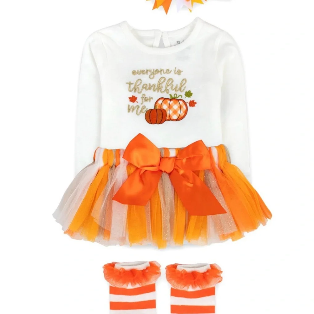 Thanksgiving Baby Outfit Set - Orange & White